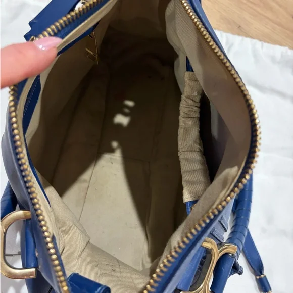 Chloe Marcie Satchel Navy Shoulder Bag with Gold Details